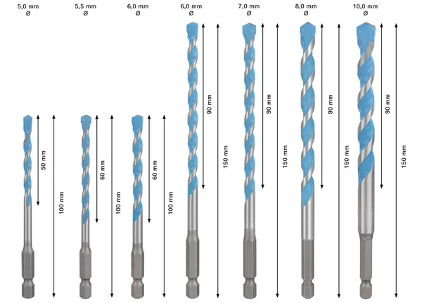 Bosch EXPERT HEX-9 universaalsete ehituspuuride komplekt 7 osa.